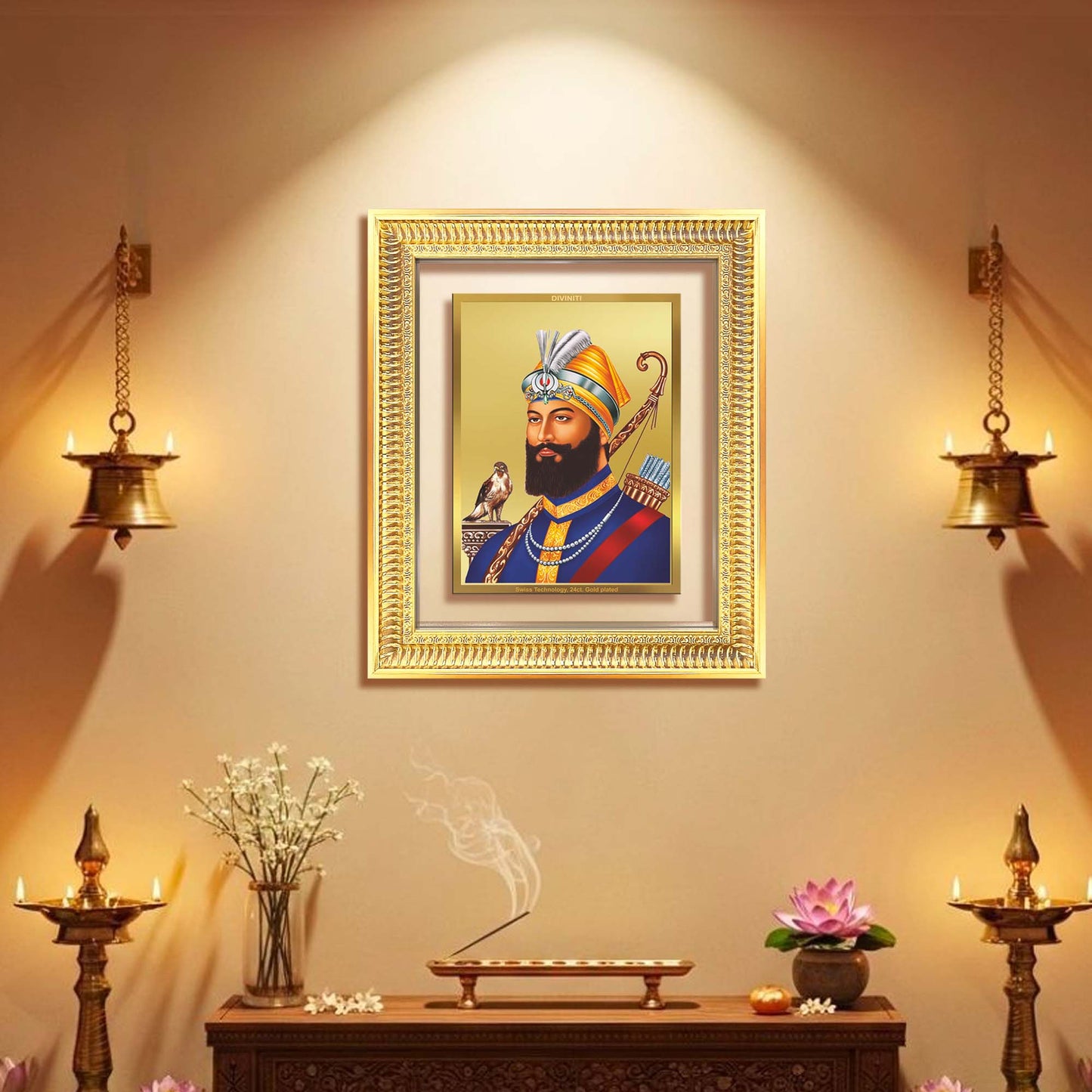 Diviniti 24K Gold Plated Guru Gobind Singh Ji (Classic) Sacred Sikh Wall Frame for Home Decor & Office Ambiance | Premium Spiritual Gift