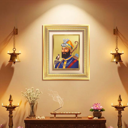 Diviniti 24K Gold Plated Guru Gobind Singh Ji (Classic) Sacred Sikh Wall Frame for Home Decor & Office Ambiance | Premium Spiritual Gift
