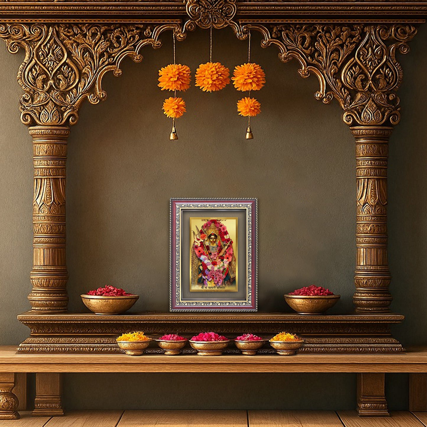 Diviniti 24K Gold Plated Katyayani Mata (Classic) Divine Wall Frame for Home Mandir & Office Decor | Luxury Spiritual Gift