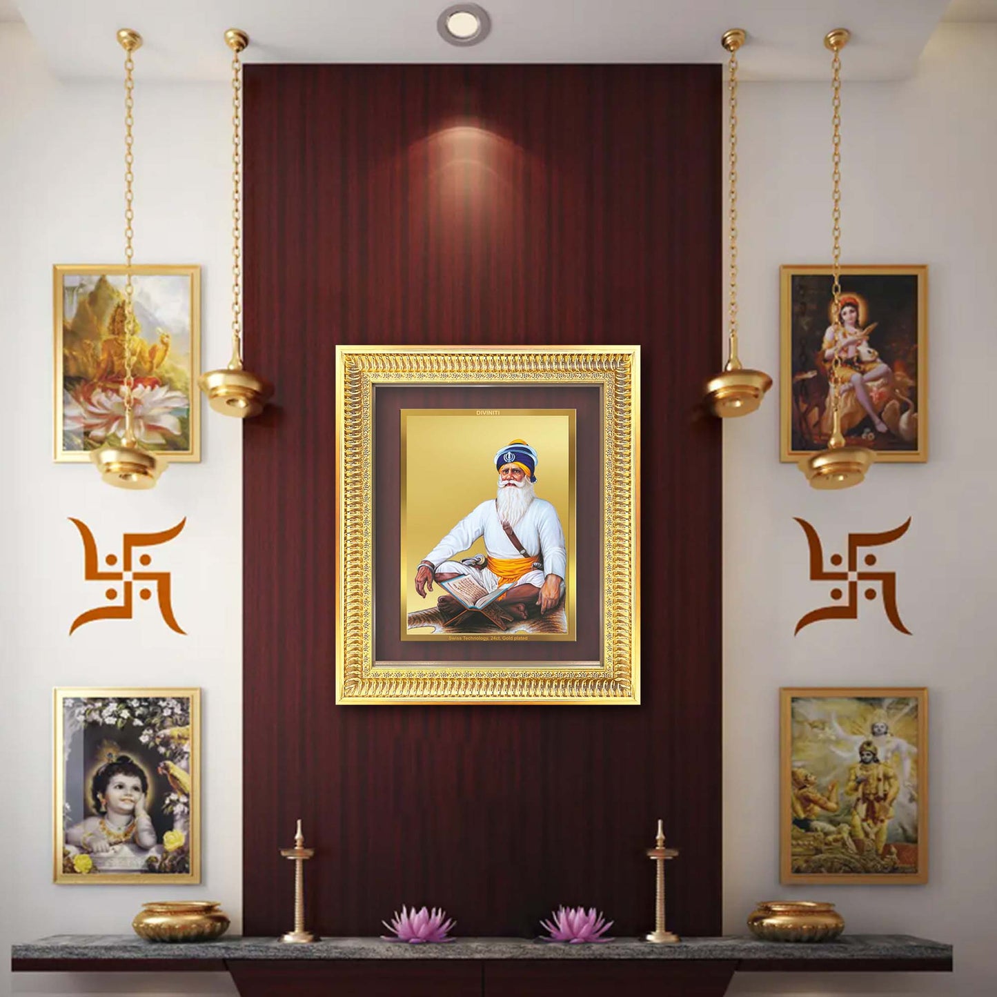 Diviniti 24K Gold Plated Baba Deep Singh Sacred Sikh Wall Frame for Home Decor & Office Ambiance | Premium Spiritual Gift