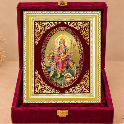 24K Gold-Plated Durga Sherawali Mata with Pindi Frame | Premium Gift Box | 26x20 CM