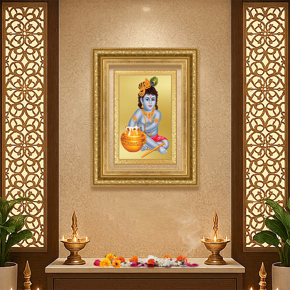 Diviniti 24K Gold Plated Bal Gopal Divine Wall Frame for Home Mandir & Office Decor | Luxury Spiritual Gift