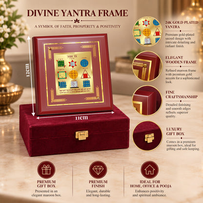 24K Gold-Plated Navagraha Yantra Frame | Premium Gift Box | 12x11 CM