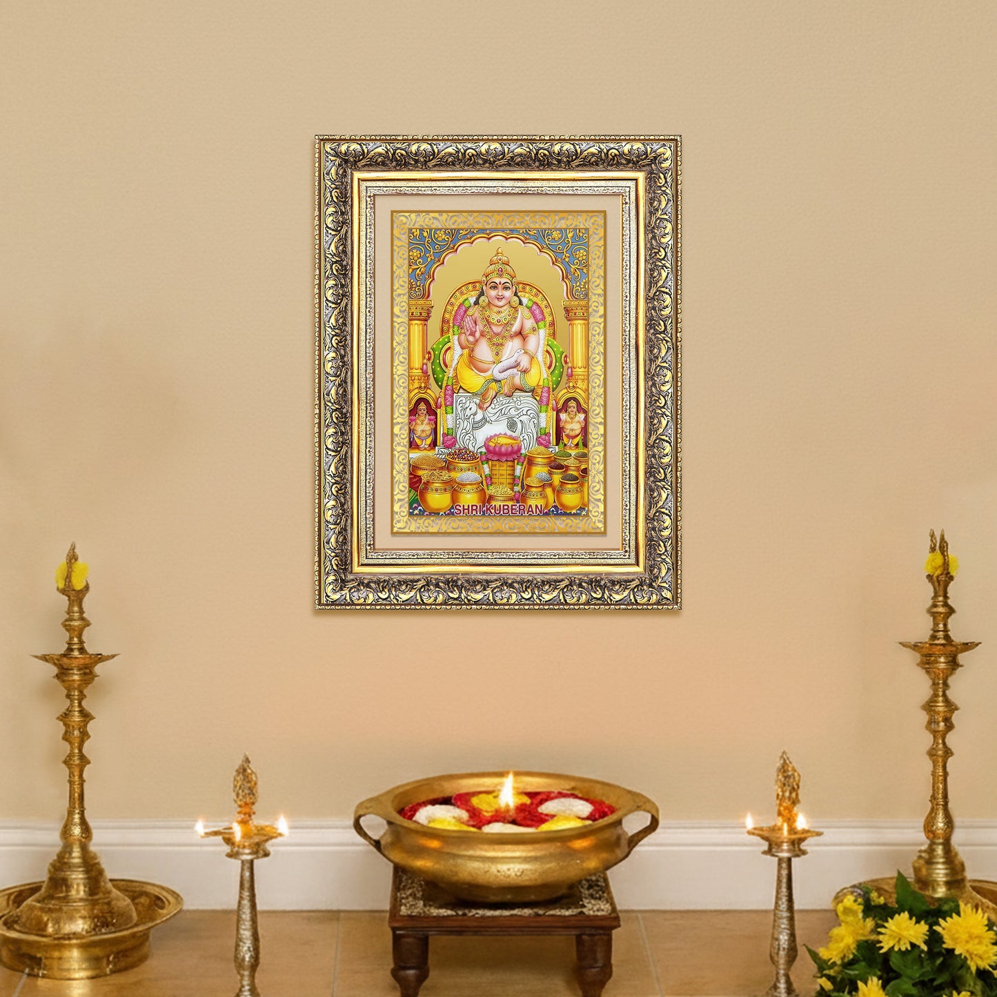 Diviniti 24K Gold Plated Kuber (Classic) Divine Wall Frame for Home Mandir & Office Decor | Luxury Spiritual Gift