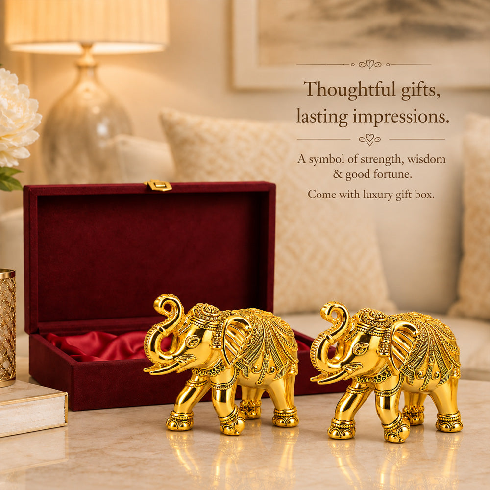 999 Gold-Plated Elephant Pair | Premium Gift Box | 10x13 CM