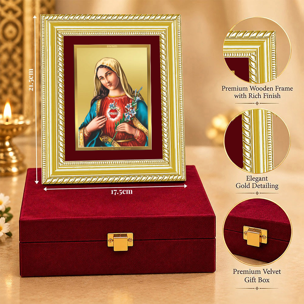 24K Gold-Plated Mother Mary Frame | Premium Gift Box | 17.5x21.5 CM