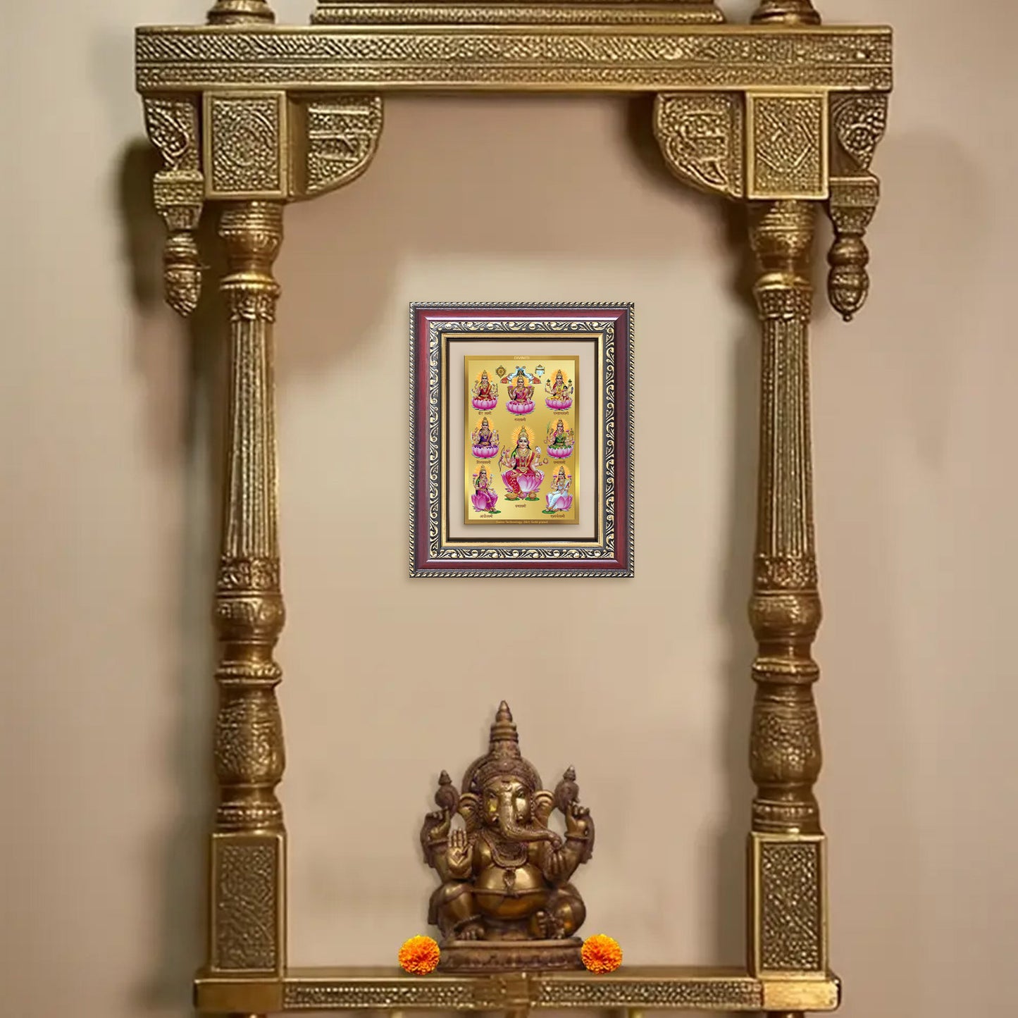Diviniti 24K Gold Plated Ashtalakshmi Divine Wall and Table Top Frame for Home Mandir & Office Decor | Luxury Spiritual Gift