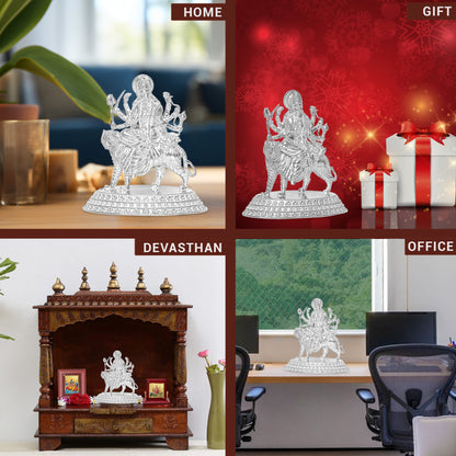 DIVINITI 925 Pure Silver Durga Mata Ji Idol Statue Embodying Power and Devotion for Home Office Décor, Tabletop, Puja Room Gift (4.5x3.4 CM, 34g)