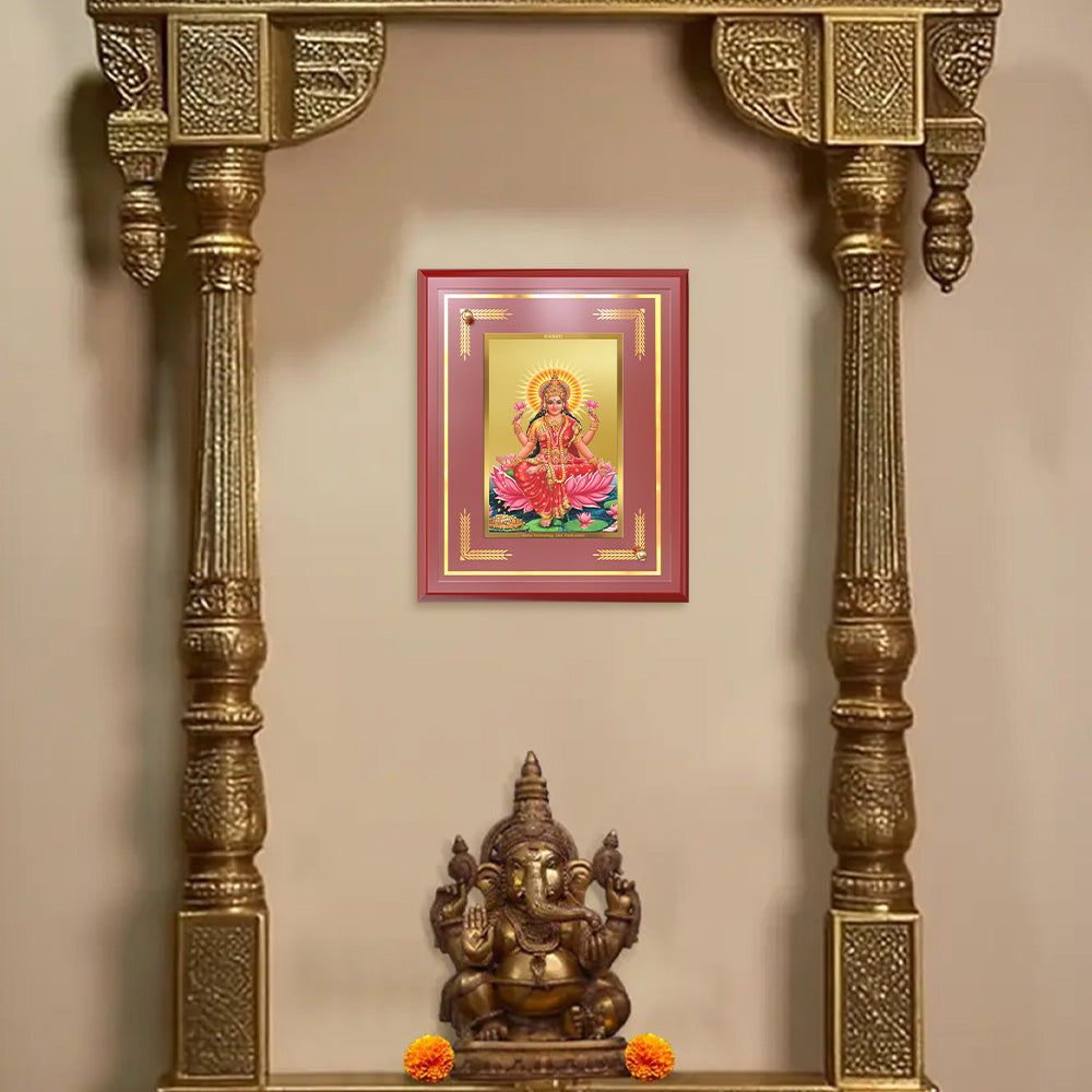 Goddess Lakshmi | Devi of Wealth & Prosperity Wall and Tabletop Photo Frame in 24K Gold Plated Foil