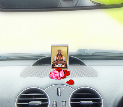 DIVINITI 24K Gold Plated Lord Mahavir Frame For Car Dashboard, Home Decor, Tabletop and Gift (ACF 3)(11 x 6.8 CM)