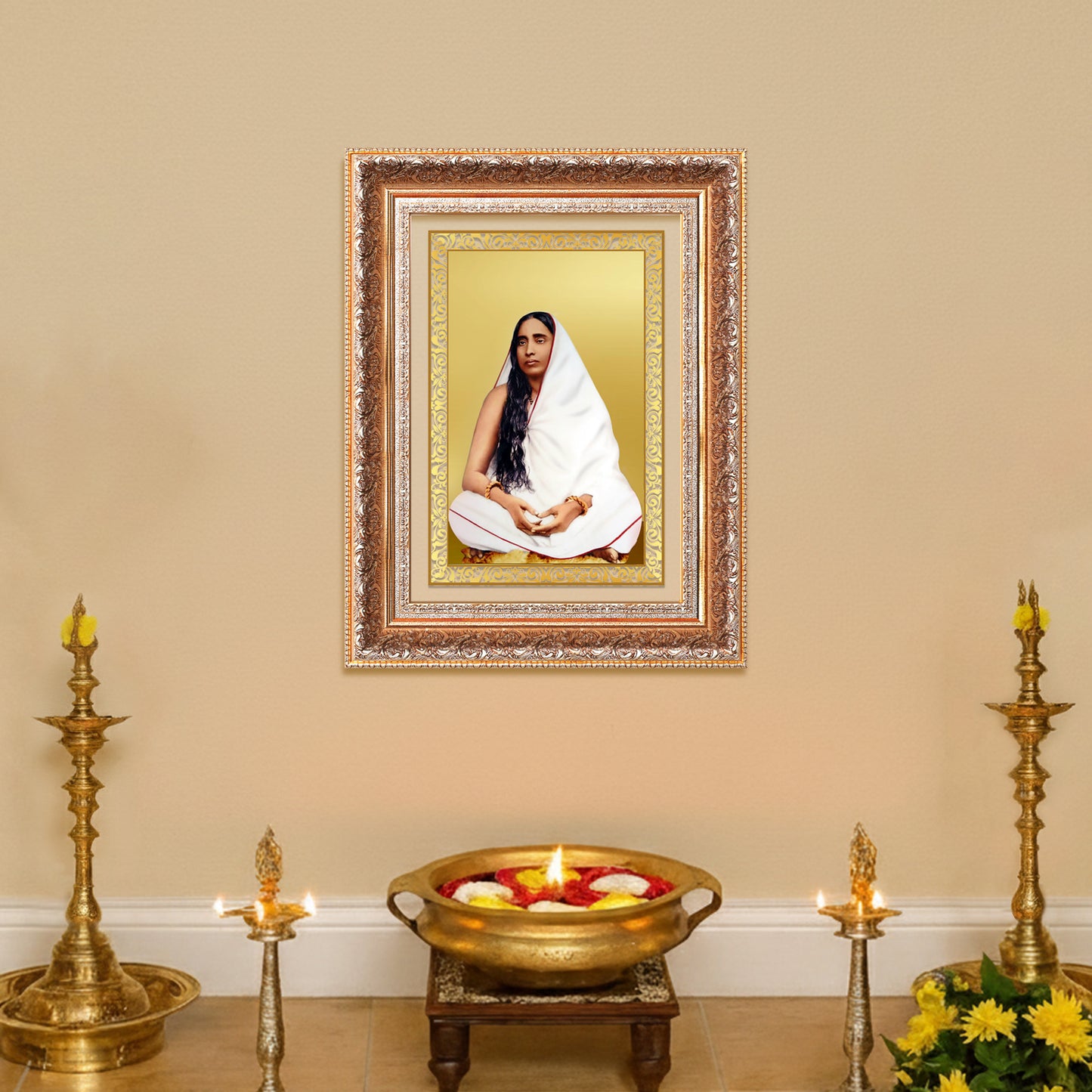 Holy Mother Sarada Devi | Divine Consort of Sri Ramakrishna Wall Photo Frame in 24K Gold Plated Foil