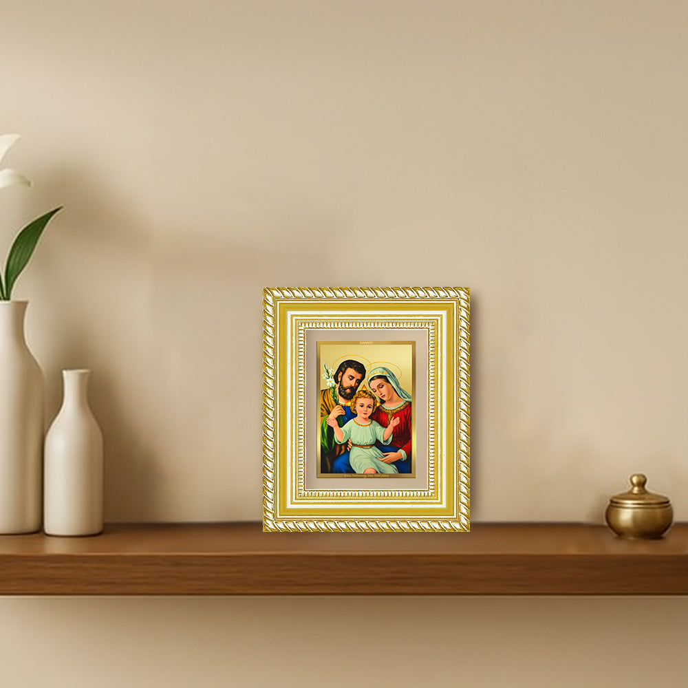 Diviniti 24K Gold Plated Holy Family Divine Table Top Frame for Home Mandir & Office Decor | Luxury Spiritual Gift