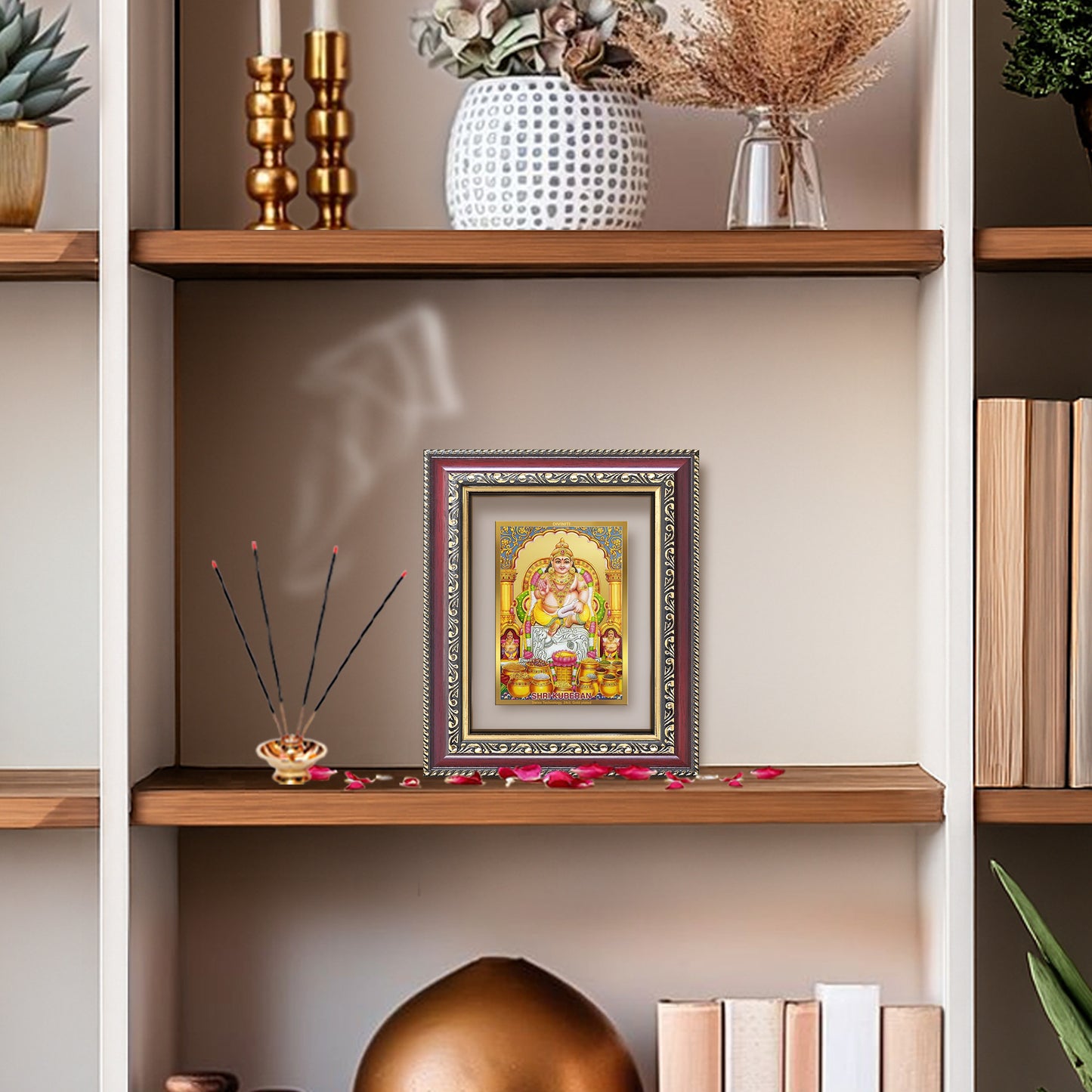 Diviniti 24K Gold Plated Kuber (Classic) Divine Table Top Frame for Home Mandir & Office Decor | Luxury Spiritual Gift