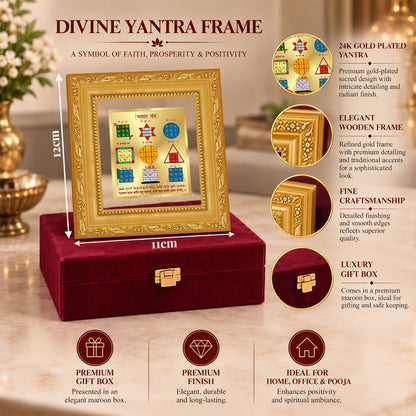 24K Gold-Plated Navagraha Yantra Frame | Premium Gift Box | 12x11 CM
