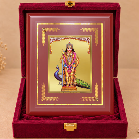 24K Gold-Plated Lord Murugan MDF Frame | Premium Gift Box | 13.5x16 CM