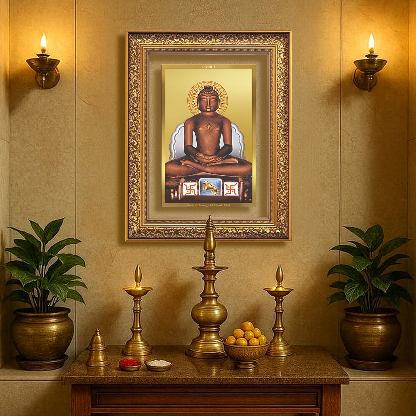 Diviniti 24K Gold Plated Mahavir (Classic) Divine Wall Frame for Home Mandir & Office Decor | Luxury Spiritual Gift