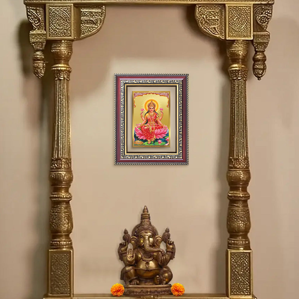 Diviniti 24K Gold Plated Lakshmi (Classic) Divine Wall and Table Top Frame for Home Mandir & Office Decor | Luxury Spiritual Gift