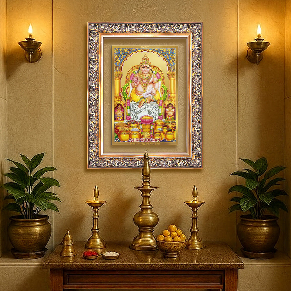 Diviniti 24K Gold Plated Kuber (Classic) Divine Wall Frame for Home Mandir & Office Decor | Luxury Spiritual Gift