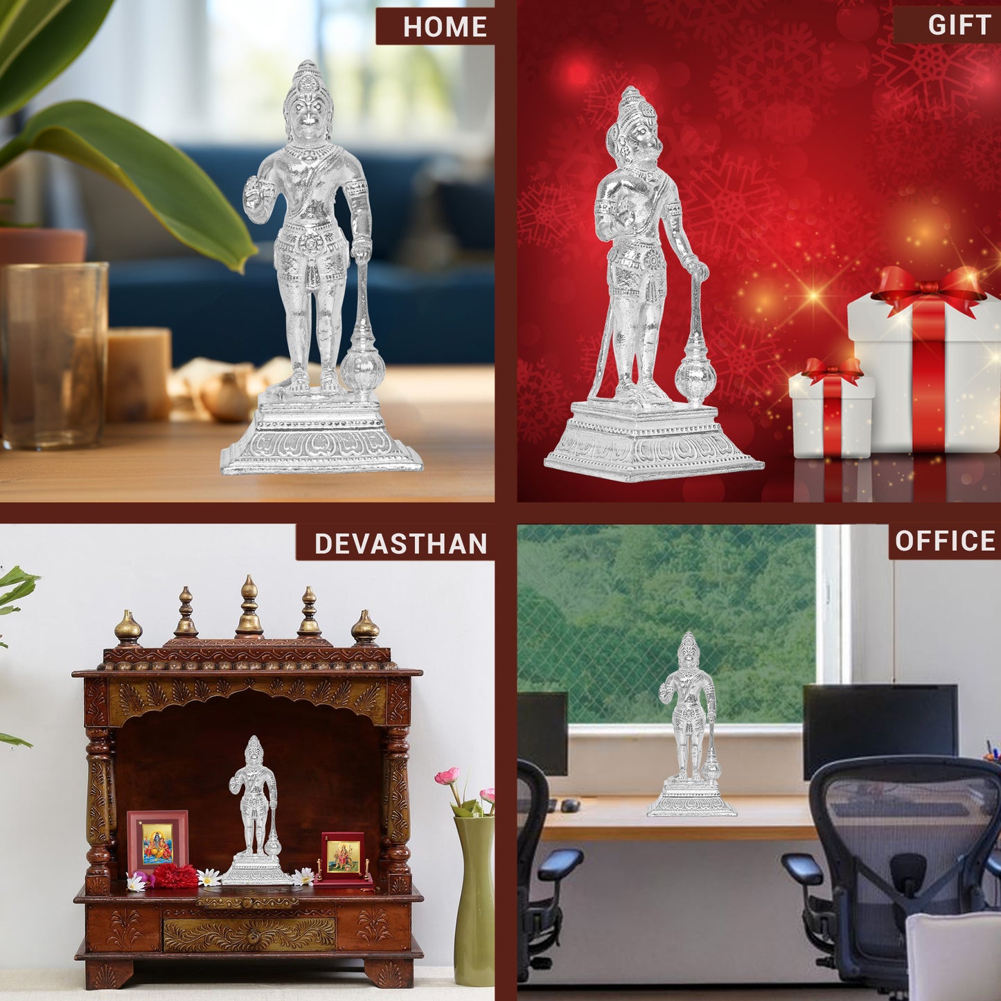 DIVINITI 925 Pure Silver Hanuman Ji Idol Statue Embody Strength and Devotion in Your Space for Home Office Décor, Tabletop, Puja Room Gift (6.5x6.1 CM, 61g)