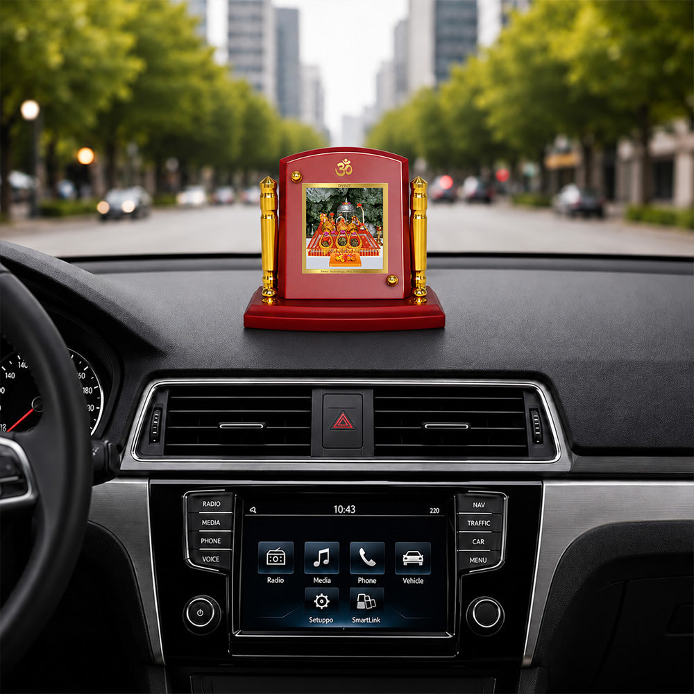 24K Gold-Plated Vaishno Devi Mata Darbar MDF Car Dashboard Frame | 7.5x9 CM