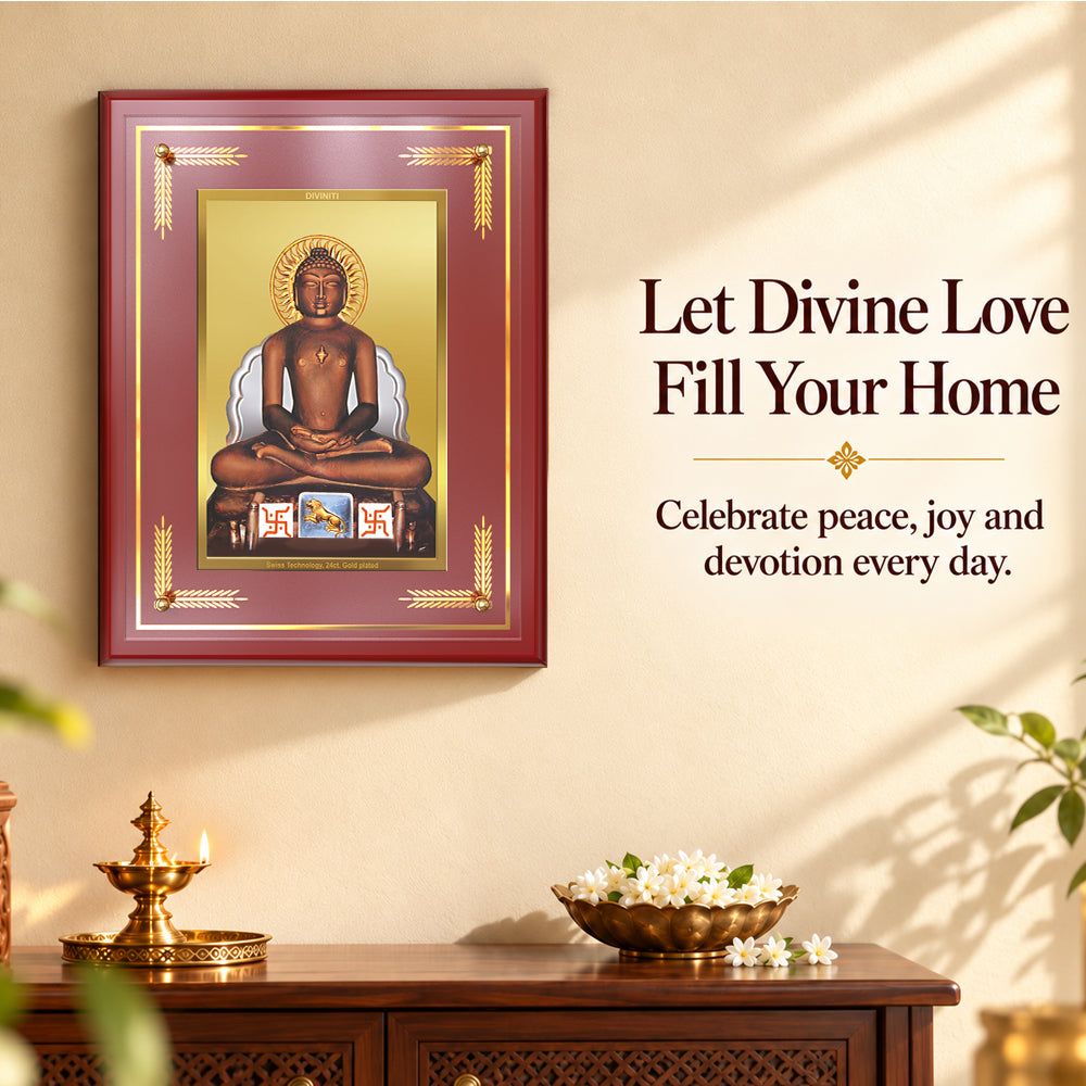 24K Gold-Plated Mahavir Swami MDF Frame | Premium Gift Box | 27x35 CM