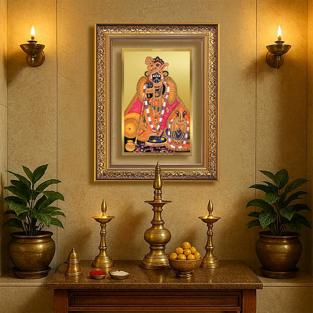 Diviniti 24K Gold Plated Banke Bihari Ji (Classic) Divine Wall Frame for Home Mandir & Office Decor | Luxury Spiritual Gift