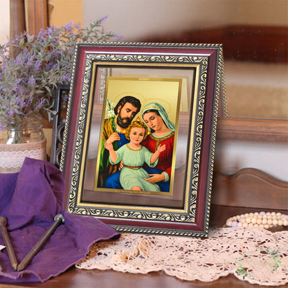 Diviniti 24K Gold Plated Holy Family (Classic) Divine Wall and Table Top Frame for Home Mandir & Office Decor | Luxury Spiritual Gift