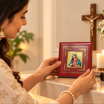 24K Gold-Plated Mother Mary MDF Frame | Premium Gift Box | 10x10 CM