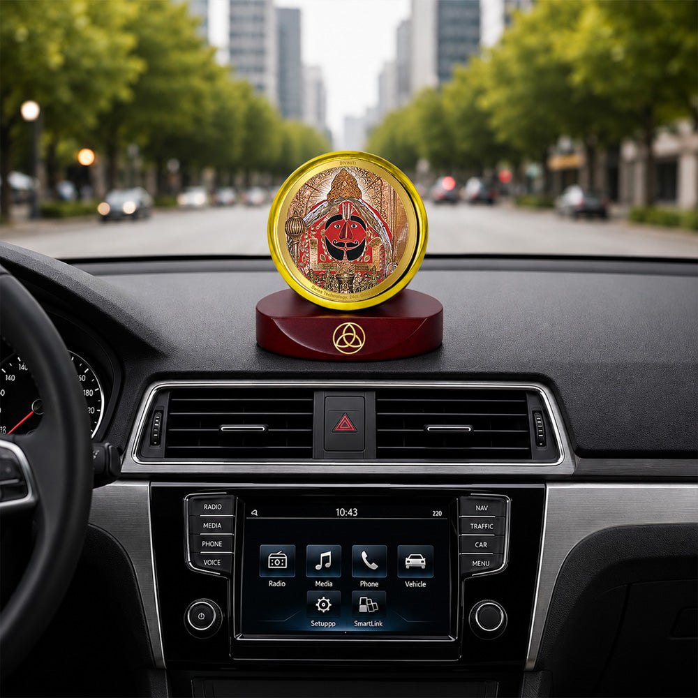 24K Gold-Plated Salasar Balaji Car Dashboard Frame | 5x5 CM