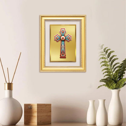 Diviniti 24K Gold Plated Holy Cross (Classic) Divine Wall Frame for Home Mandir & Office Decor | Luxury Spiritual Gift