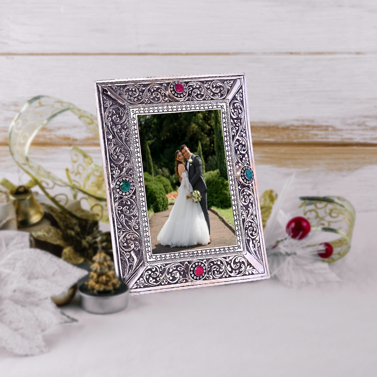 Pure Silver Vintage Evil Eyes Photo Frame Rectangle Design (20x26 cm 570g)