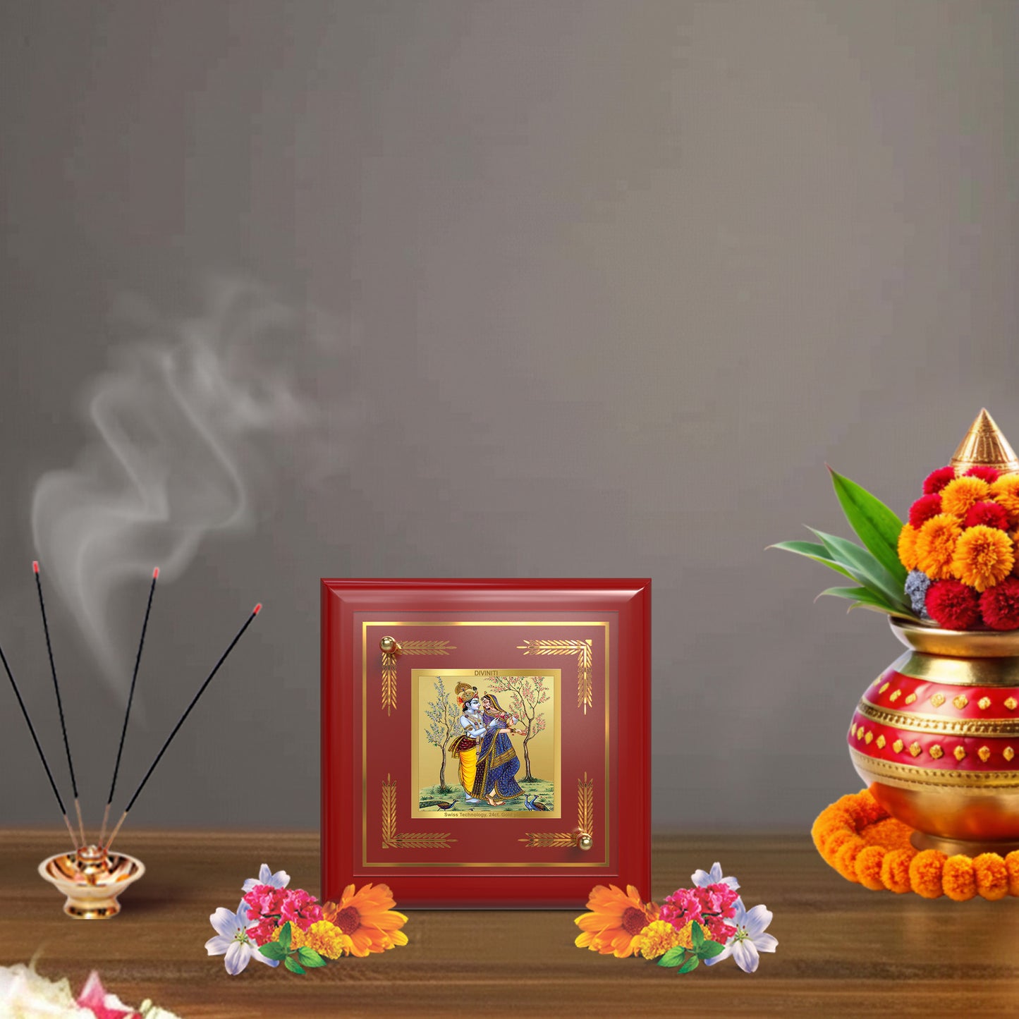 Radha Krishna | Divine Eternal Love 24K Gold Plated Photo Frame for Home Décor, Tabletop & Office | Blessings of Love, Harmony & Devotion (MDF1A)