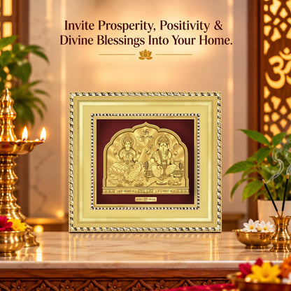 24K Gold-Plated Lakshmi Ganesha Frame | Premium Gift Box | 11x12 CM