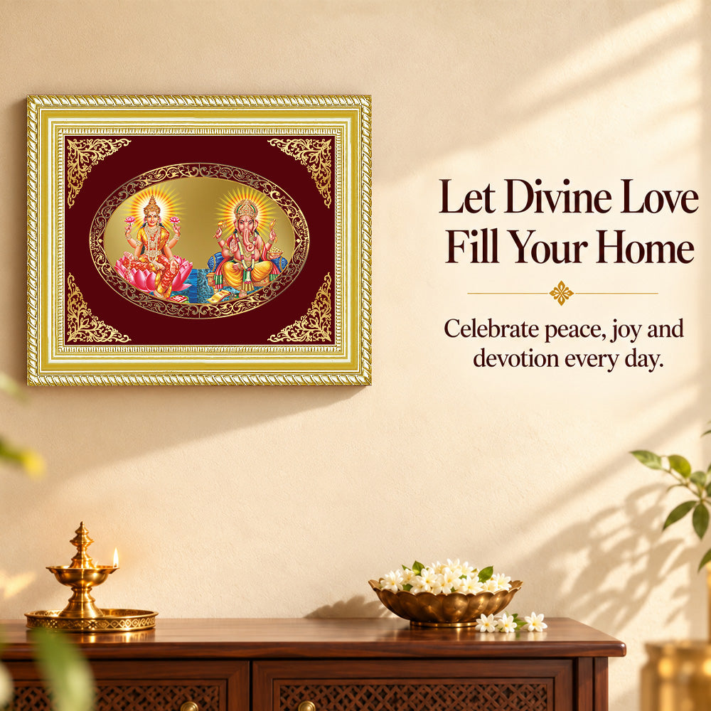 24K Gold-Plated Lakshmi Ganesha Frame | Premium Gift Box | 35x27 CM