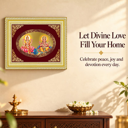 24K Gold-Plated Lakshmi Ganesha Frame | Premium Gift Box | 35x27 CM