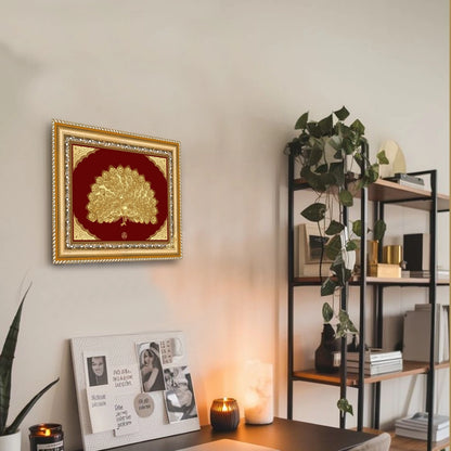 Peacock Gold on Gold Wall Hanging Frame in 24K Foil displayed on wall