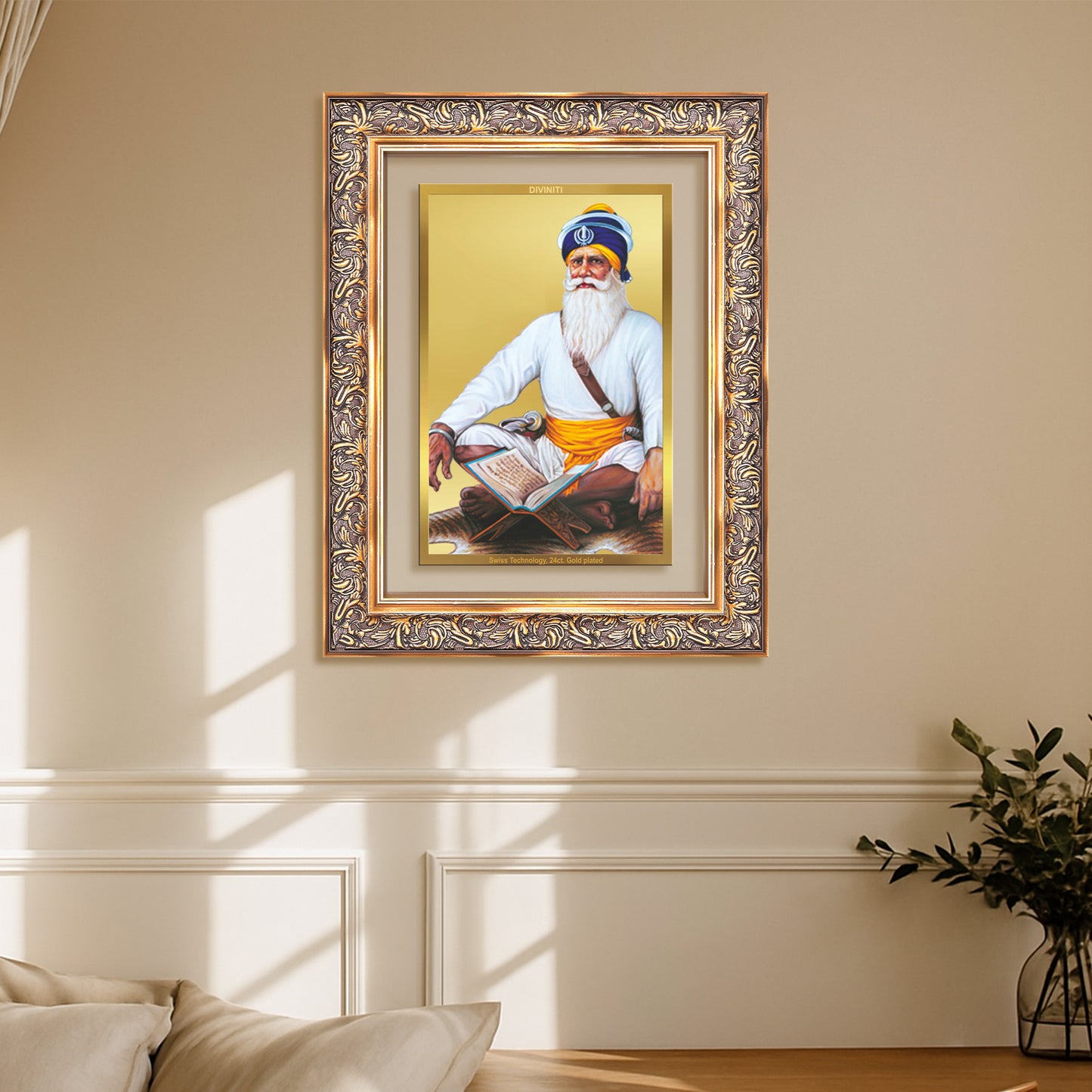 Diviniti 24K Gold Plated Baba Deep Singh Sacred Sikh Wall Frame for Home Decor & Office Ambiance | Premium Spiritual Gift
