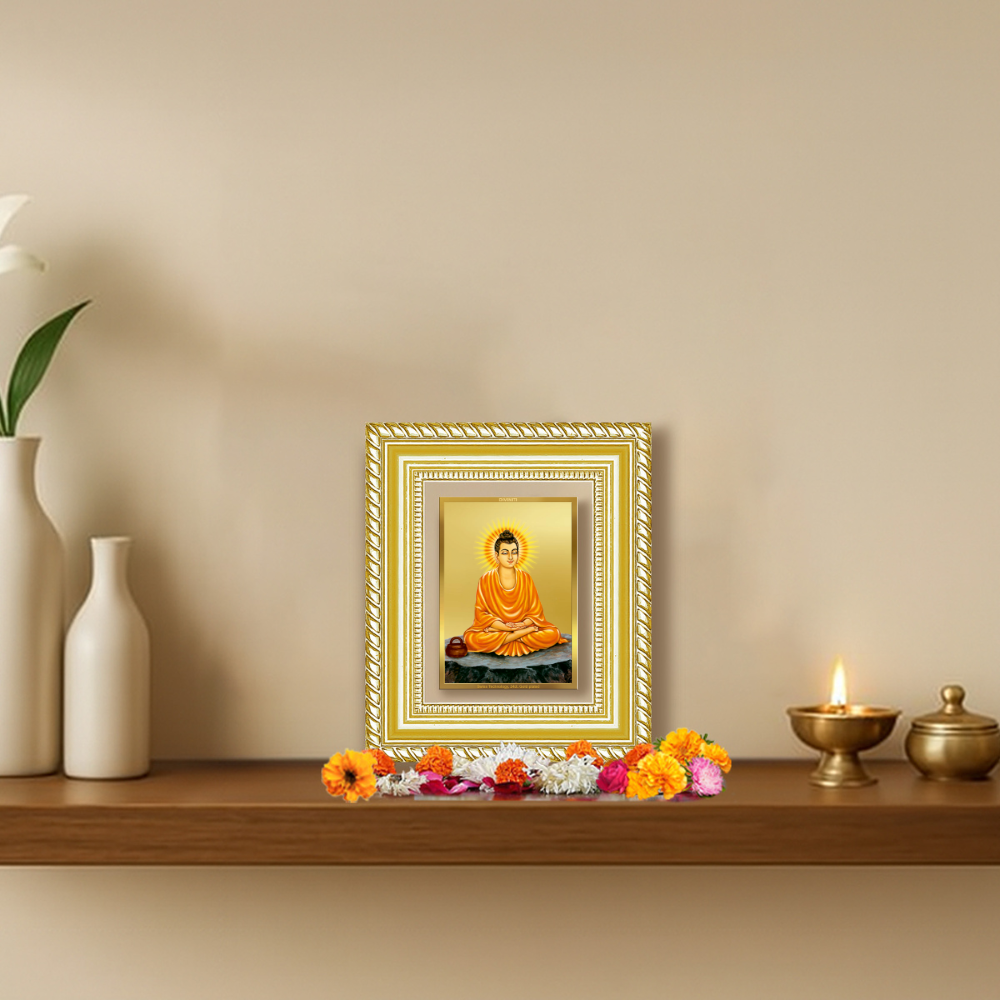 Diviniti 24K Gold Plated Buddha Divine Table Top Frame for Home Mandir & Office Decor | Luxury Spiritual Gift