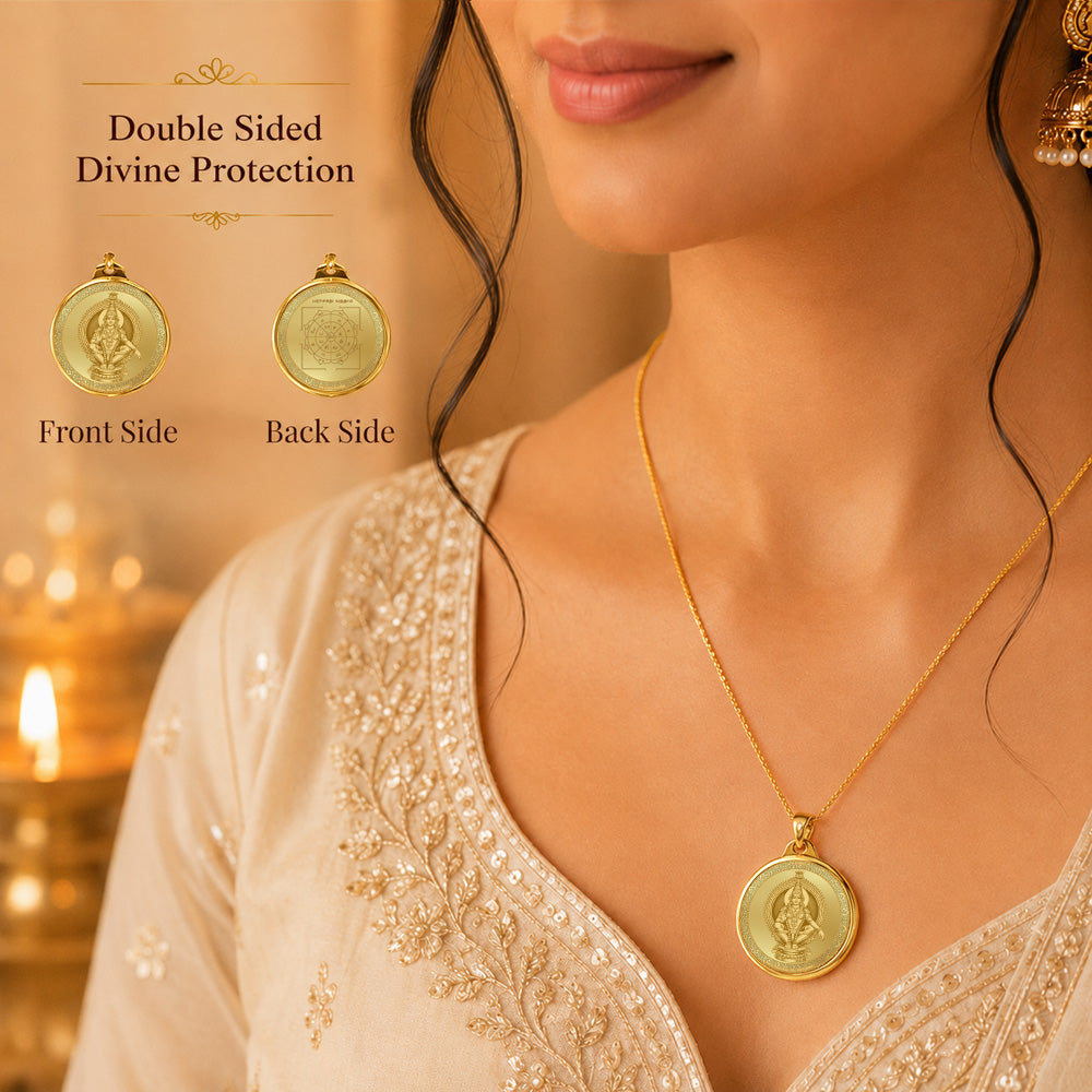 Diviniti 24K Double Sided Gold Plated Pendant Ayyappan & Yantra | 18 MM Flip Coin (1 PCS)