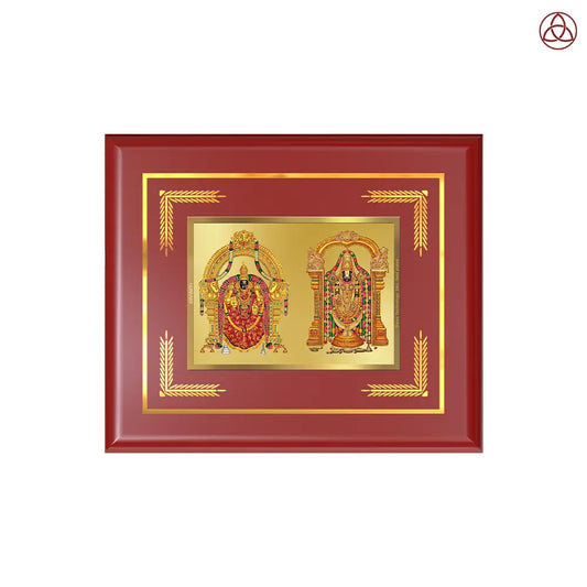 Lord Venkateswara Tirupati Balaji & Goddess Padmavati | Divine Couple Wall & Tabletop Photo Frame in 24K Gold Plated Foil