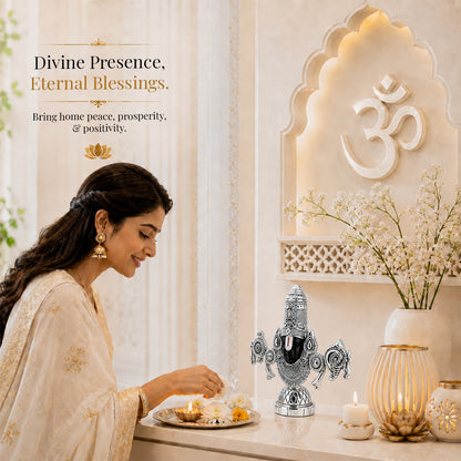 Diviniti 999 Silver Plated Antique Balaji Idol with Luxury Gift Box Décor