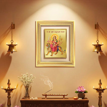 Diviniti 24K Gold Plated Durga With Mantra (Classic) Divine Wall Frame for Home Mandir & Office Decor | Luxury Spiritual Gift