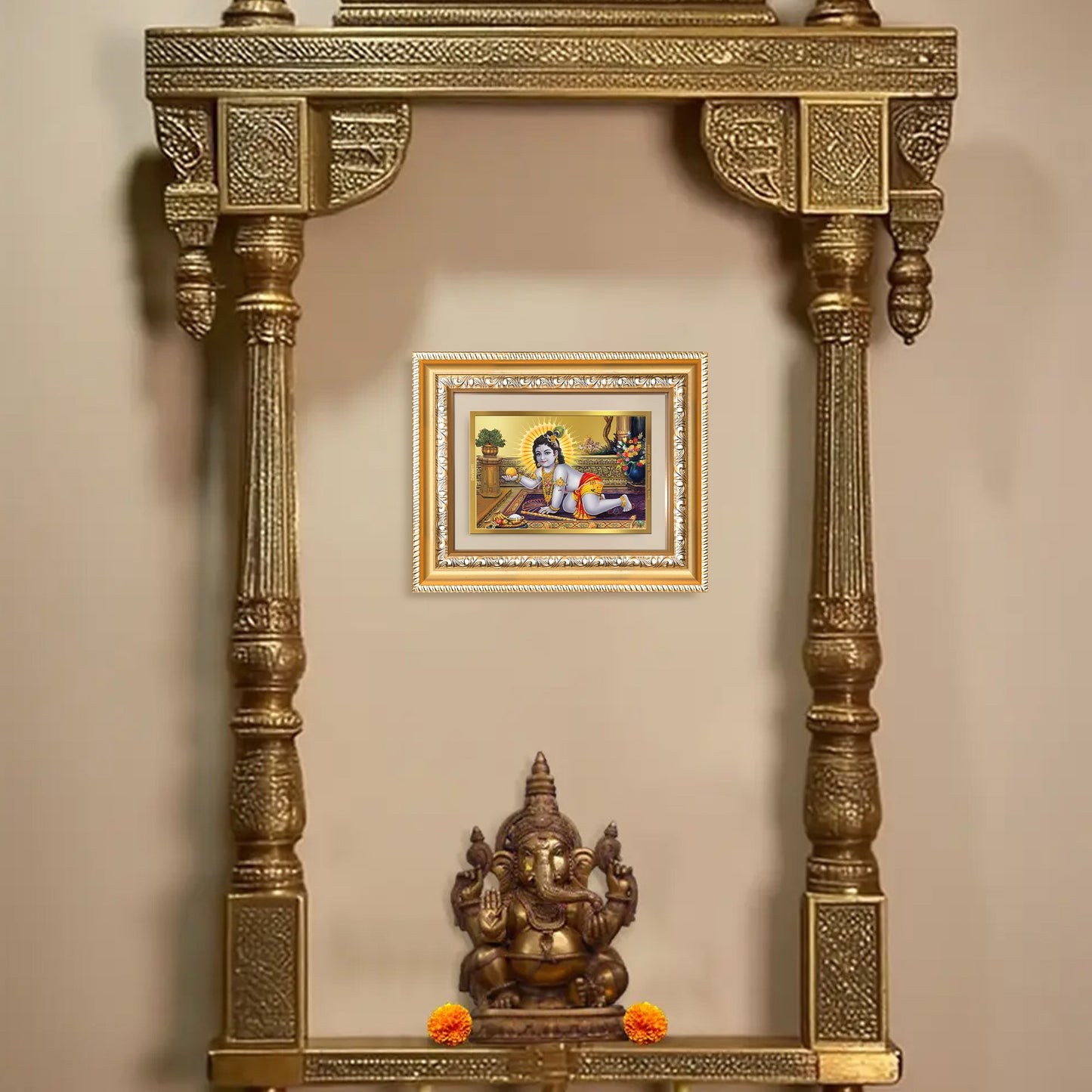Diviniti 24K Gold Plated Laddu Gopal (Classic) Divine Wall and Table Top Frame for Home Mandir & Office Decor | Luxury Spiritual Gift