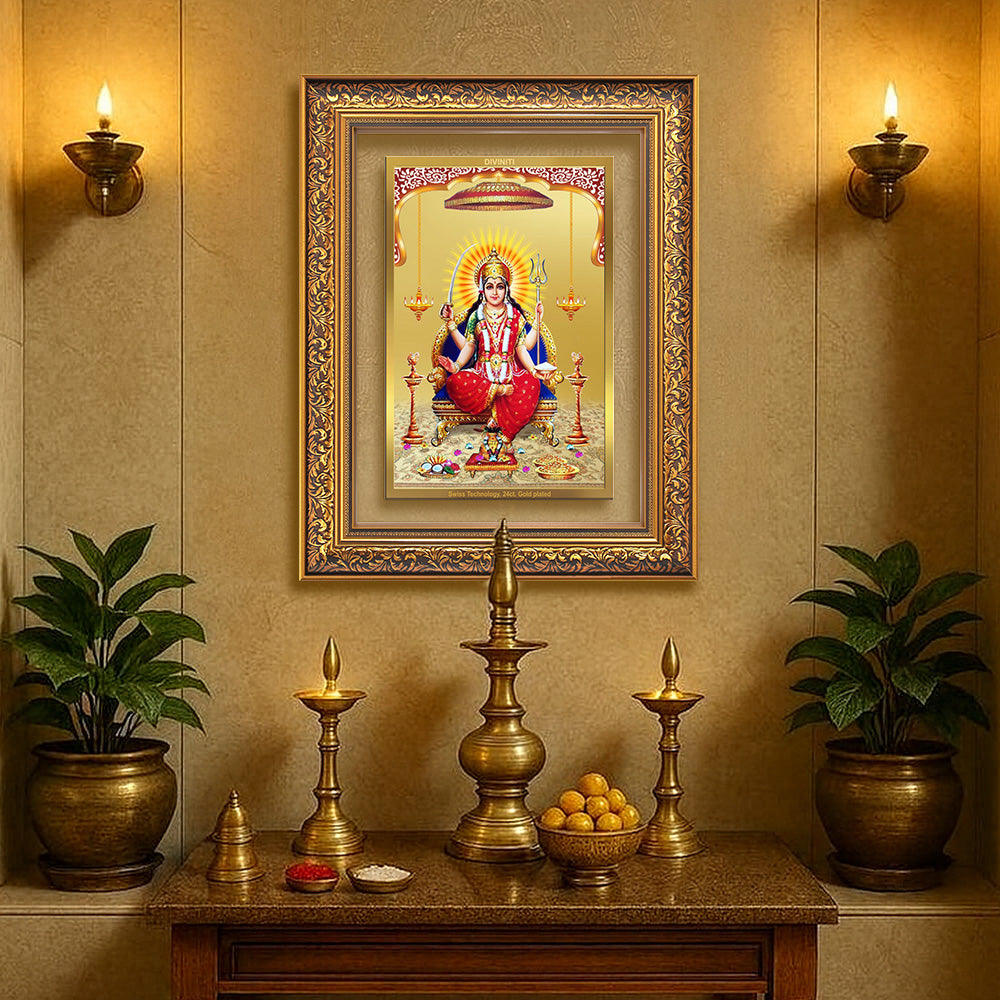 Diviniti 24K Gold Plated Santoshi Mata (Classic) Divine Wall Frame for Home Mandir & Office Decor | Luxury Spiritual Gift