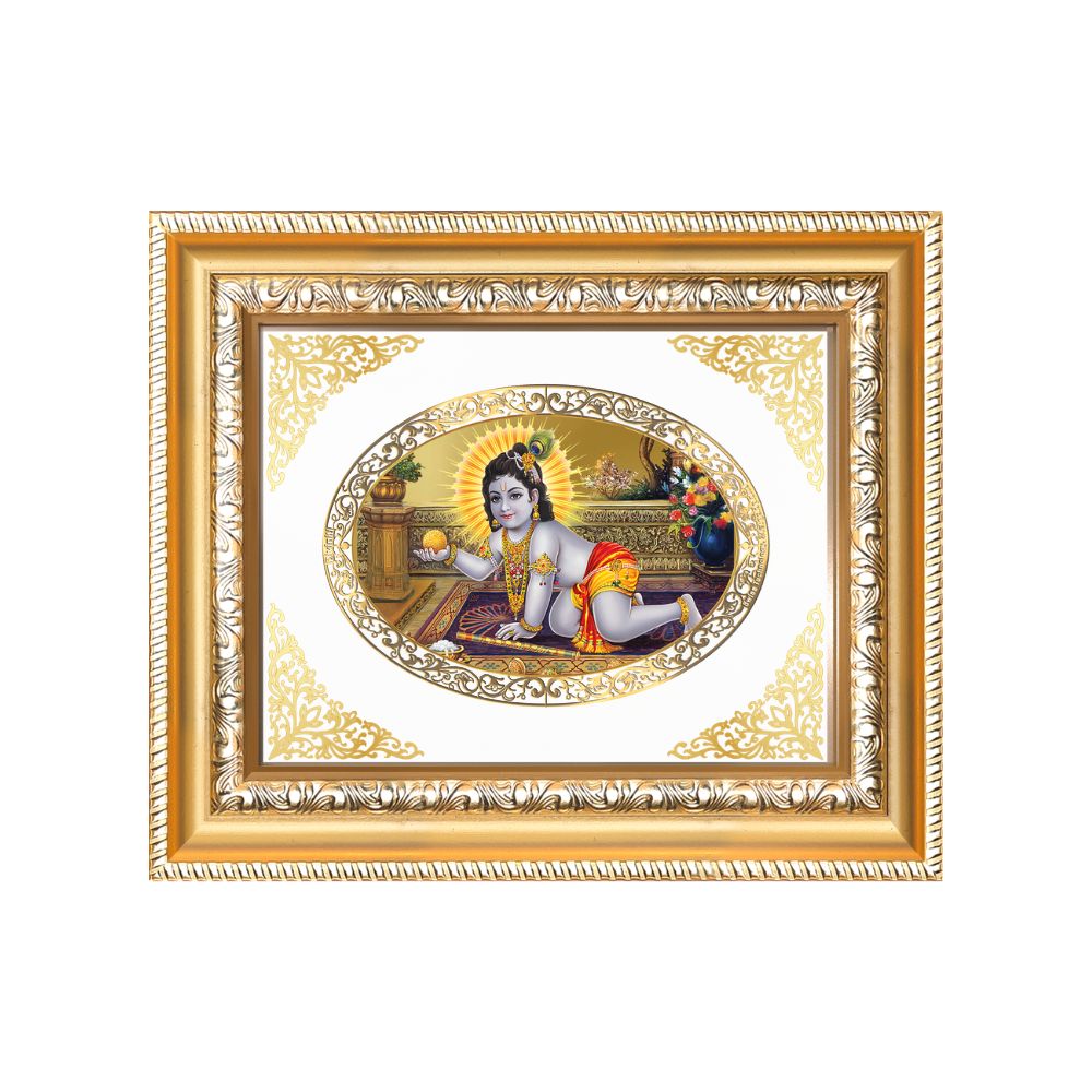 Laddu Gopal Divine Baby Krishna Sacred Love & Devotion Royal Tabletop Frame in 24K Gold Plated Foil