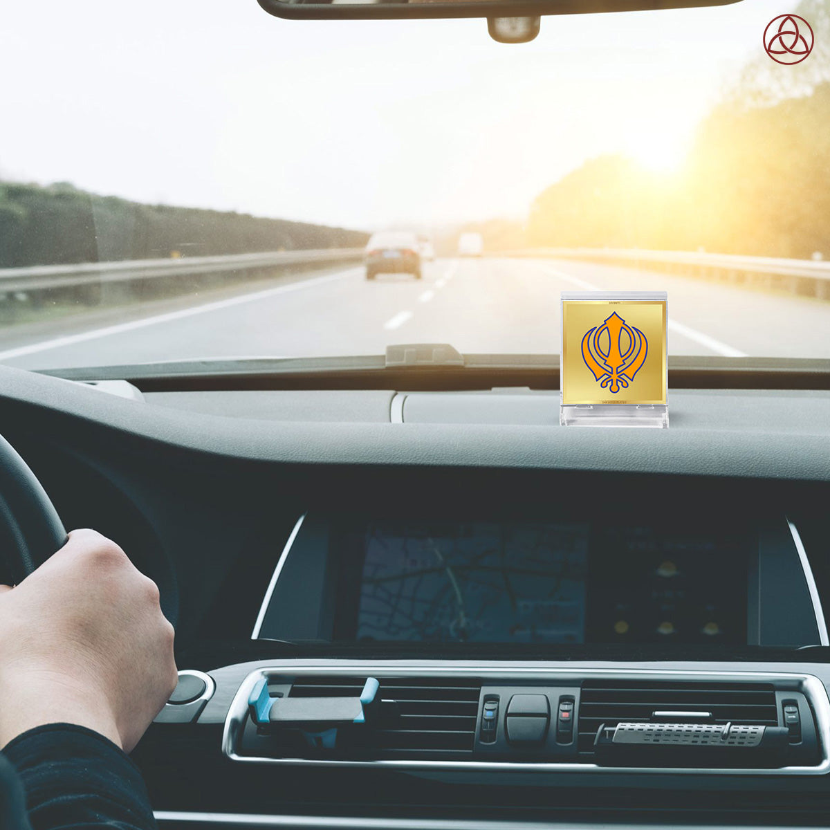Khanda Sahib | Divine Sikh Khanda Car Dashboard & Tabletop Photo Frame in 24K Gold Plated Foil