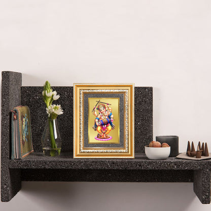 Diviniti 24K Gold Plated Dancing Ganesha (Classic) Divine Wall and Table Top Frame for Home Mandir & Office Decor | Luxury Spiritual Gift