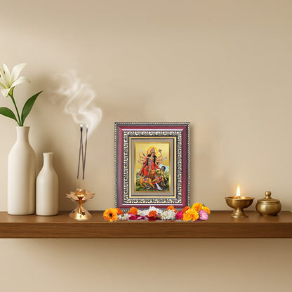 Diviniti 24K Gold Plated Durga - Mahishasura Mardini (Classic) Divine Table Top Frame for Home Mandir & Office Decor | Luxury Spiritual Gift