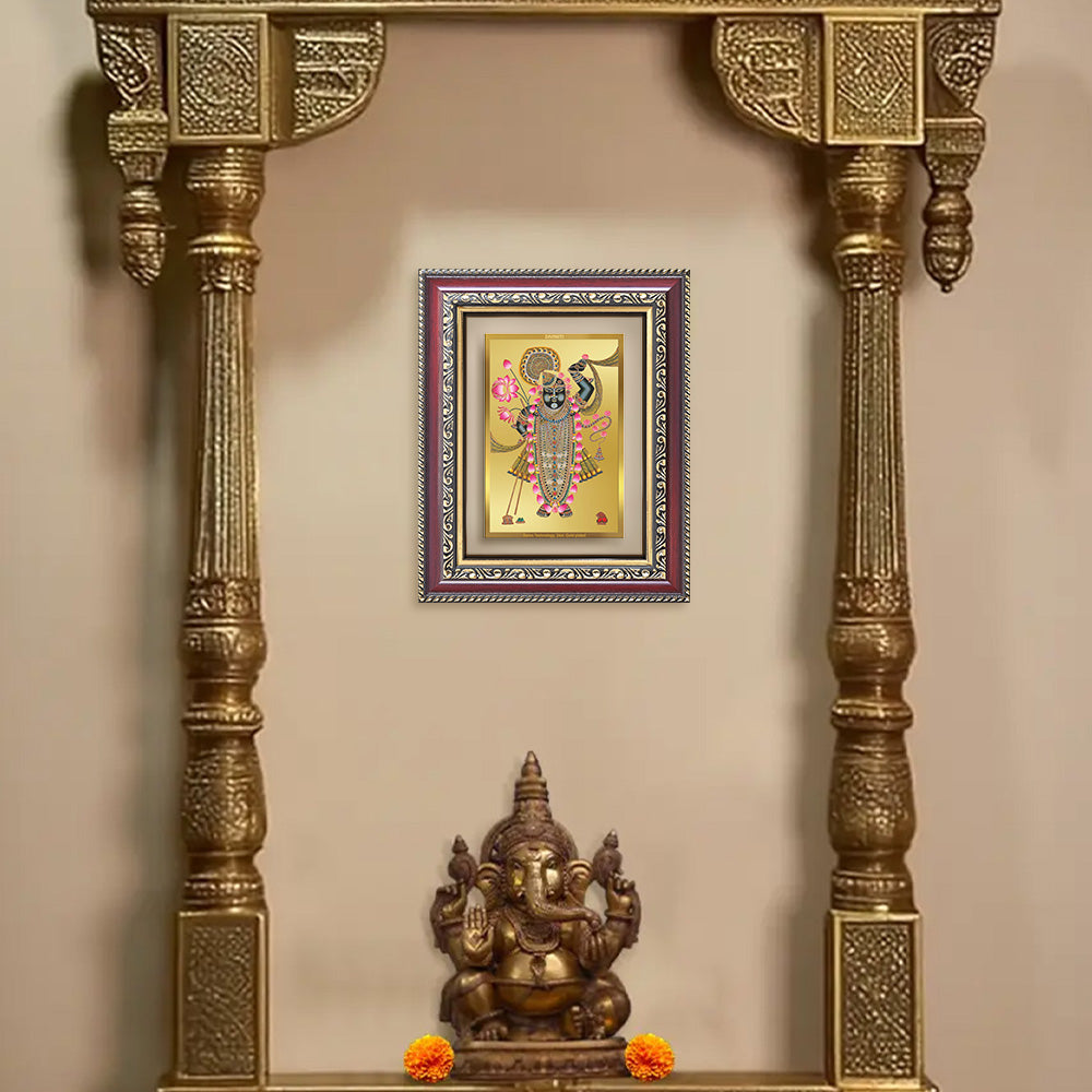 Diviniti 24K Gold Plated Shrinath Ji (Classic) Divine Wall and Table Top Frame for Home Mandir & Office Decor | Luxury Spiritual Gift