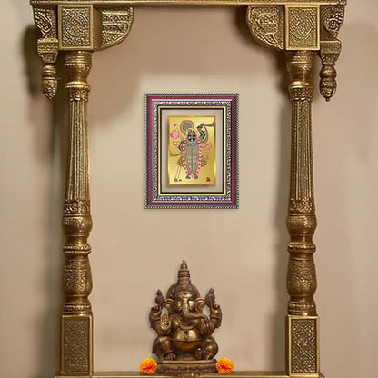 Diviniti 24K Gold Plated Shrinath Ji (Classic) Divine Wall and Table Top Frame for Home Mandir & Office Decor | Luxury Spiritual Gift